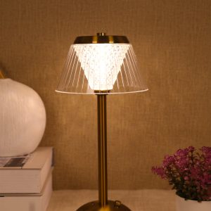 1pc Rechargeable Metal & Acrylic Adjustable Brightness Three Colors Decorative Table Lamp Or Desk Lamp Multicolor