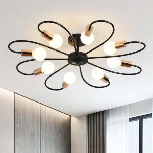 8-Light Semi Flush Ceiling Light, Modern Sputnik Chandeliers Mid-Century Metal Pendant Lighting, Industrial Vintage Ceiling Lamp Fixture For Kitchen Dining Living Room Bedroom(Black&Gold) Black