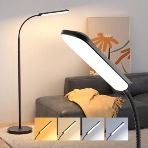 LED Floor Lamp, 18W Super Bright Floor Lamp For Living Room, Adjustable Stepless Colors & Brightness Gooseneck Standing Lamp, Eye Caring Reading Light With Remote& Touch Control For Bedroom Office Black