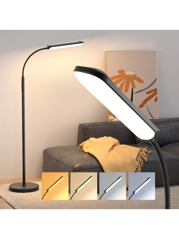 LED Floor Lamp, 18W Super Bright Floor Lamp For Living Room, Adjustable Stepless Colors & Brightness Gooseneck Standing Lamp, Eye Caring Reading Light With Remote& Touch Control For Bedroom Office Black