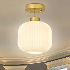 Modern Ceiling Light, Dimmable Ceiling Lamp With Shade Round, Semi Flush Mount Close To Ceiling Lighting Fixture For Bedroom Living Room Hallway Kitchen White