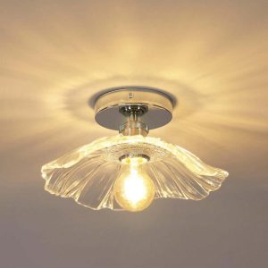 Modern Petal Shape Pendant Lamp, Glass Lampshade Ceiling Lamp, Transparent Lotus Leaf Shape Ceiling Lamp, E26 Lamp Base, Suitable For Living Room, Bedroom, Dining Room, Corridor, Coffee Bar (Bulb Not Included) Silver