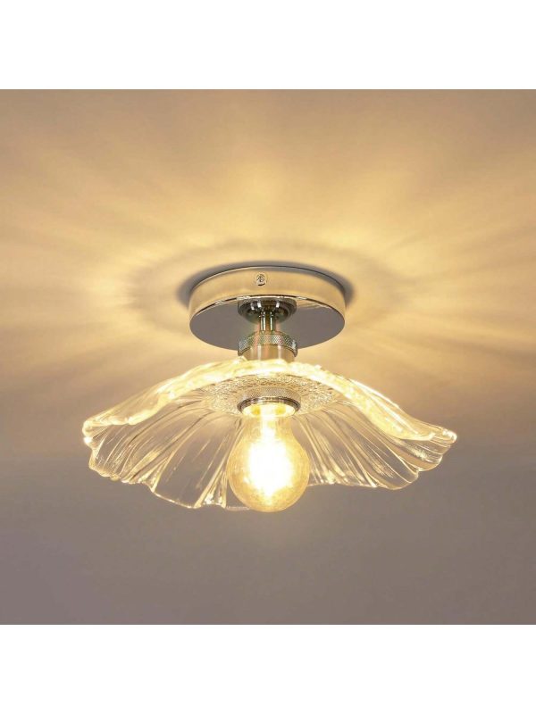 Modern Petal Shape Pendant Lamp, Glass Lampshade Ceiling Lamp, Transparent Lotus Leaf Shape Ceiling Lamp, E26 Lamp Base, Suitable For Living Room, Bedroom, Dining Room, Corridor, Coffee Bar (Bulb Not Included) Silver