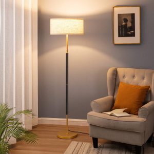 Modern Floor Lamp Linen Lamp Shade Standing Lamp For Living Room Golden And Black 63 Inch Height Black+Golden