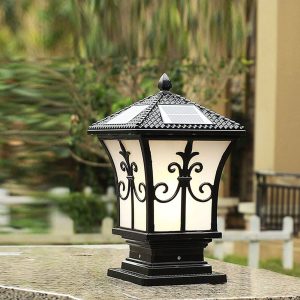 LED Solar Post Light Outdoor, Dusk To Dawn Outdoor Solar Lamps, Solar Pillar Light, Vintage Style LED Exterior Lighting Fixture For Decorative House Entrance/Garden/Backyard, Black Black