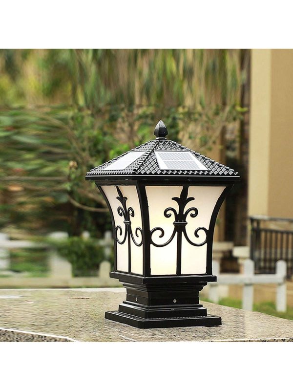 LED Solar Post Light Outdoor, Dusk To Dawn Outdoor Solar Lamps, Solar Pillar Light, Vintage Style LED Exterior Lighting Fixture For Decorative House Entrance/Garden/Backyard, Black Black