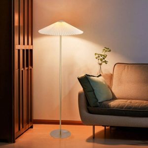 KUNJOULAM KUNJOULAM Pleated Floor Lamp, Gold Pole Floor Lamps, Simple Design Tall Lamp With Beige Lampshade, Standing Lamp For Living Room, Bedroom, Office, Home US A Type Plug(110-127V)