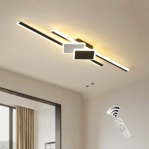 Qcyuui Linear Ceiling Light Modern LED Ceiling Lamp Dimmable Acrylic Ceiling Lighting Fixture With Remote Control For Bedroom Kitchen Dining Room Cloakroom Hallway(39.4in/Linear Square) Black