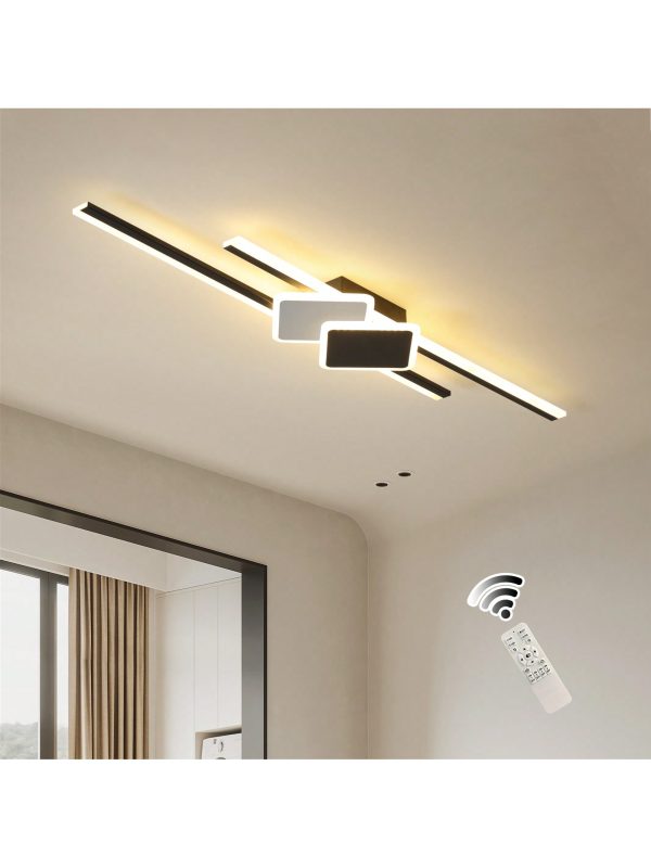 Qcyuui Linear Ceiling Light Modern LED Ceiling Lamp Dimmable Acrylic Ceiling Lighting Fixture With Remote Control For Bedroom Kitchen Dining Room Cloakroom Hallway(39.4in/Linear Square) Black