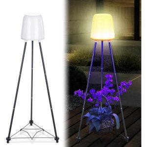 2 Packs 42.5" Metal Solar Floor Lamps With Plant Stands Outdoor Solar Lights Waterproof Solar Lantern Lights For Outside Patio Garden Yard Deck Pathway Driveway Porch Decor 2 Packs