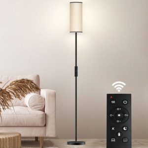 Floor Lamp With Remote Control And Smart Bulb Included Gray Shade