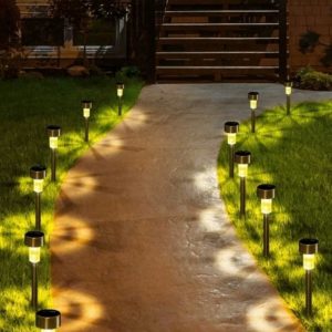 10Pcs Solar Lawn Lights, Led Stainless Steel Small Tube Lights, Villa, Garden Lights, Multi-Color Garden Decorative Lights; Outdoor Waterproof Floor Lamp(Warm White) Christmas For Holiday Gift Giving Warm White