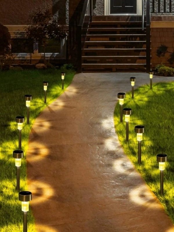 10Pcs Solar Lawn Lights, Led Stainless Steel Small Tube Lights, Villa, Garden Lights, Multi-Color Garden Decorative Lights; Outdoor Waterproof Floor Lamp(Warm White) Christmas For Holiday Gift Giving Warm White