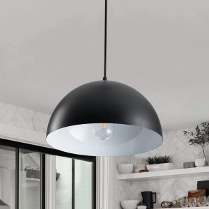 Matte Black Pendant Light Dome Shade Classic Hanging Ceiling Lamp With Metal Shade Black