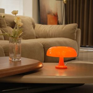 1pc Modern Bedroom Nightstand Lamp With PC Shade, Dimmable Mushroom Table Lamp With 3 Light Modes (Cool/ Warm/ Neutral) Orange