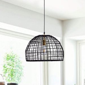 Creative Modern Rattan Pendant Light Dome Lampshade Natural Hanging Ceiling Lamp Black