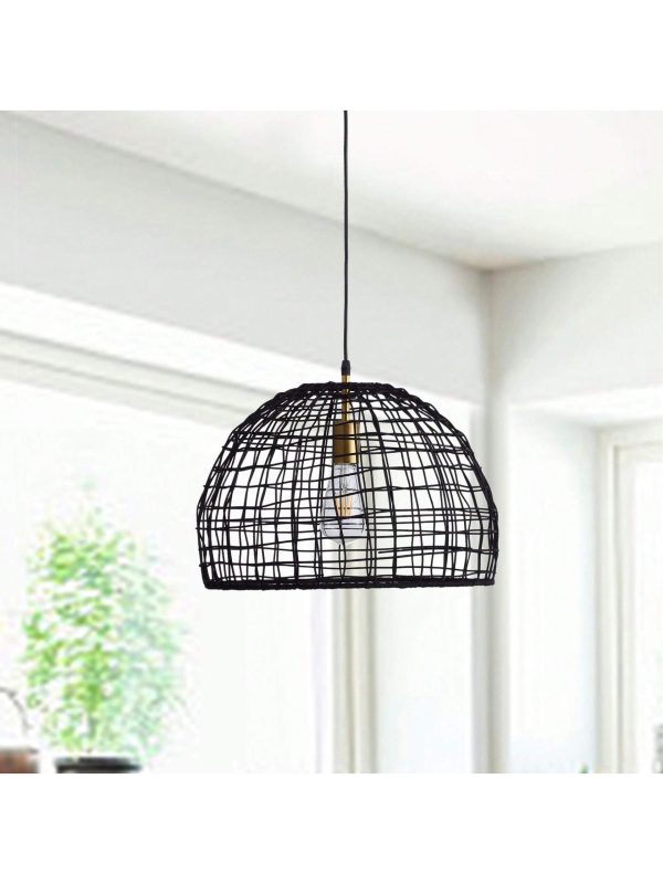 Creative Modern Rattan Pendant Light Dome Lampshade Natural Hanging Ceiling Lamp Black