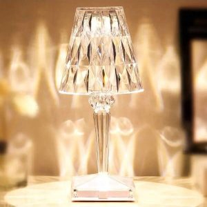 Portable Crystal Table Lamp, Acrylic Cordless LED Desk Lamp With Touch Control, 3-Color Rechargeable Table Lamp, Bedroom Night Light 3Color