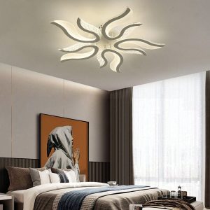 Qcyuui LED Ceiling Light Dimmable 50W Modern Ceiling Lamps With Remote,Flame Shape LED Chandelier Light Fixture For Living Room Dining Room Bedroom Decorative Lamp,3 Color/3000-6500K White