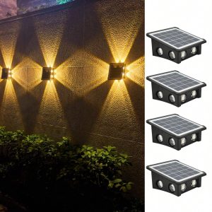 4LED 8LED Solar Wall Lights, Up And Down Lighting Solar Outdoor Light Waterproof IP65 3000K Solar Fence Light Solar Powered Light For Yard Garden Garage Pools Deck (4 Pack Warm White) Warm White 8LED