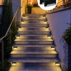 4pcs/8pcs/12pcs/16pcs Outdoor Solar Powered Decorative Lights, 1 LED White/Warm Light, Deck Lights - Black/White Shell, Wall Lights, Outdoor Garden Fence Lights, Landscape Patio Solar Stair Lights Halloween Christmas Thanksgiving Gift Black