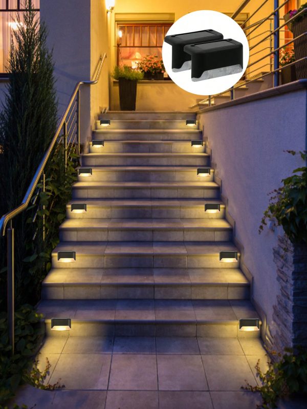 4pcs/8pcs/12pcs/16pcs Outdoor Solar Powered Decorative Lights, 1 LED White/Warm Light, Deck Lights - Black/White Shell, Wall Lights, Outdoor Garden Fence Lights, Landscape Patio Solar Stair Lights Halloween Christmas Thanksgiving Gift Black