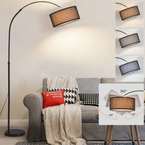 1 Pack Modern Arc Floor Lamp For Living Room Arched Hanging Lampshade Above Sofa For Reading Bedroom Office Brushed Steel Arched Floor Lamp Black US A Type Plug(110-127V)