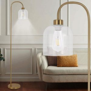 1-Pack Glass Industrial Floor Lamp, Gold Tall Floor Lamp With Glass Lampshade, Suitable For Living Room Bedroom Study Room (Bulb Not Included) Foot switch