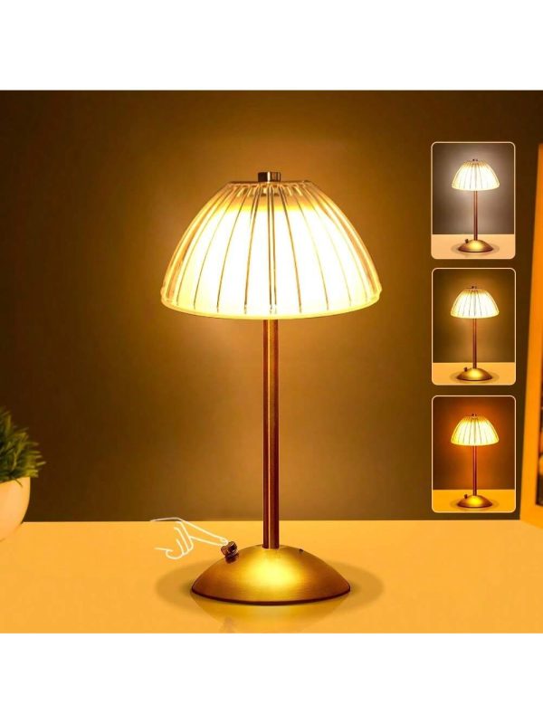 Portable Crystal LED Table Lamp, 3-Levels Brightness Desk Lamp, 3 Color Touch Control Rechargeable Lamp, Night Light, Bedside Lamp,Dining Room Lamp Gold