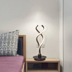 Modern LED Spiral Table Lamp Bedside Desk Light Bedroom Decor Curved Light Black 1