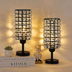 Elegant Crystal Table Lamps Set Of 2 Black Modern Bedside Lamp Small Decorative Nightstand Lamp Black Desk Lamp For Living Room Black