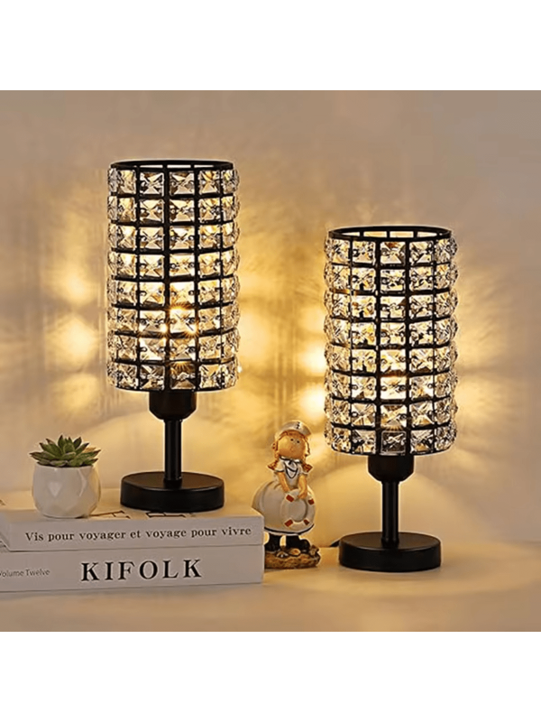 Elegant Crystal Table Lamps Set Of 2 Black Modern Bedside Lamp Small Decorative Nightstand Lamp Black Desk Lamp For Living Room Black